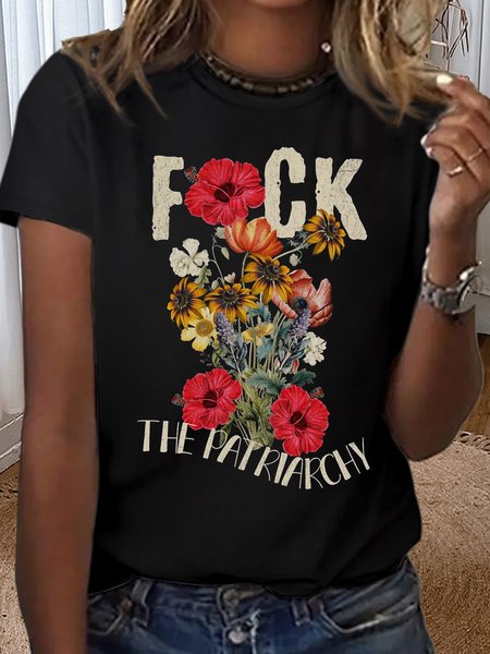 

Casual Text Letters Crew Neck Short Sleeve T-shirt, Black, T-shirts