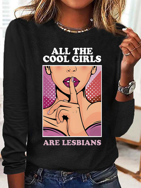 

Casual Text Letters Crew Neck Long Sleeve T-shirt, Black, T-shirts