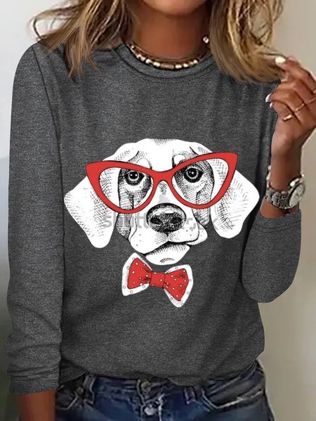 

Dog Casual Cotton-Blend T-Shirt, Gray, Long sleeves