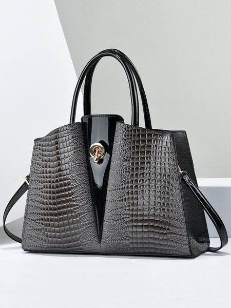 

Large Capacity Color Block Crocodile Embossed Tote Bag Commuting Crossbody Bag, Gray, Bags