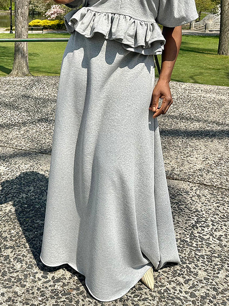 

Loose Medium Elasticity Plain Casual Maxi Skirt, Gray, Skirts