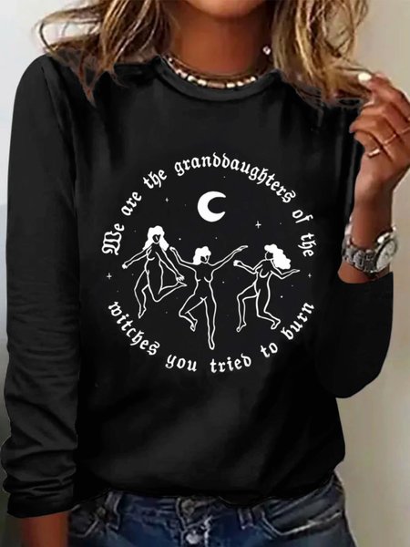 

Casual Text Letters Crew Neck Long Sleeve T-shirt, Black, T-shirts