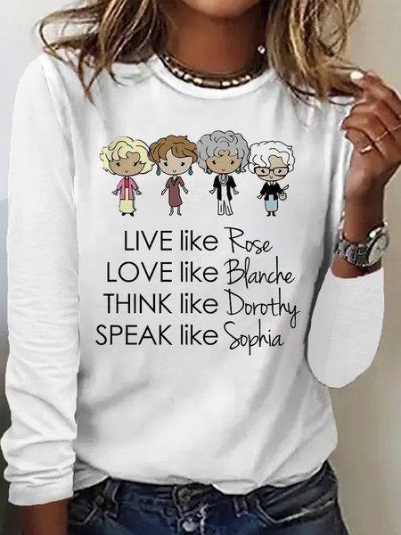 

Women's Long Sleeve Tee T-shirt Spring/Fall Text Letters Cotton Crew Neck Daily Going Out Casual Top, White, T-Shirts