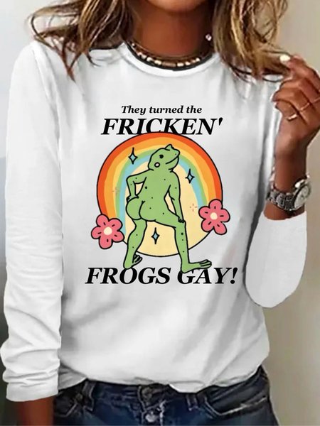 

Casual Floral Crew Neck Long Sleeve T-shirt, White, T-shirts