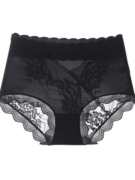 

Lace ice high waisted breathable women's underwear, Black, Lingeries