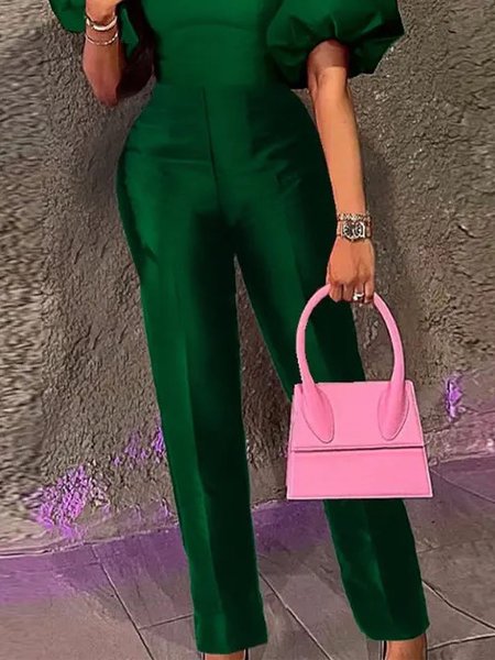 

Pocket Stitching Elegant Plain Pants, Dark green, Pants