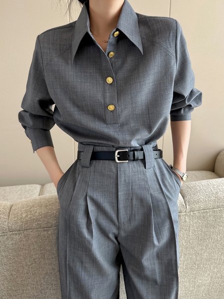 Urban Regular Fit Buttoned Shirt Collar Shirt, Gray, Blouses and Shirts