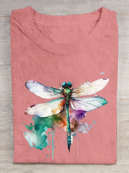 

Dragonfly Loose Casual T-Shirt, Pink, T-shirts