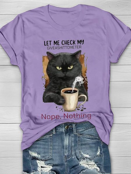 

Cat Casual Loose Cotton T-Shirt, Purple, T-shirts