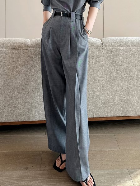 

Urban Pockets Plain Fashion Wide leg Pants, Gray, Pants