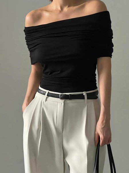 

Cold Shoulder Regular Fit Casual T-Shirt, Black, Tees