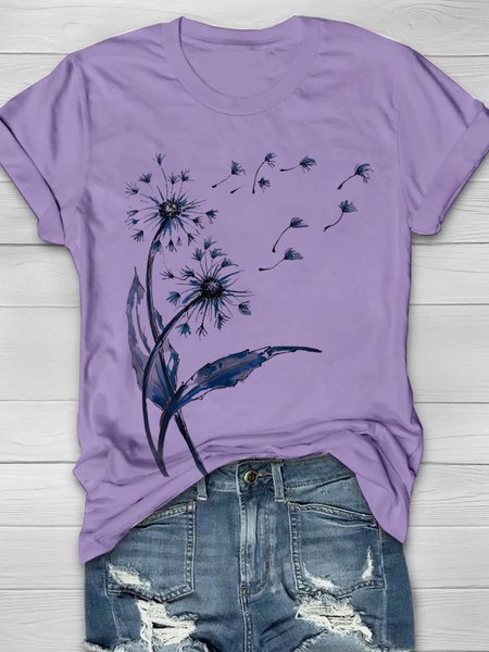 

Women Dandelion Short Sleeve Tee T-shirt Crew Neck Casual Summer Top, Purple, T-Shirts