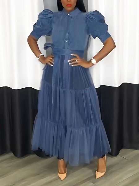 

Plain Casual Denim Shirt, Denim blue, Blouses and Shirts