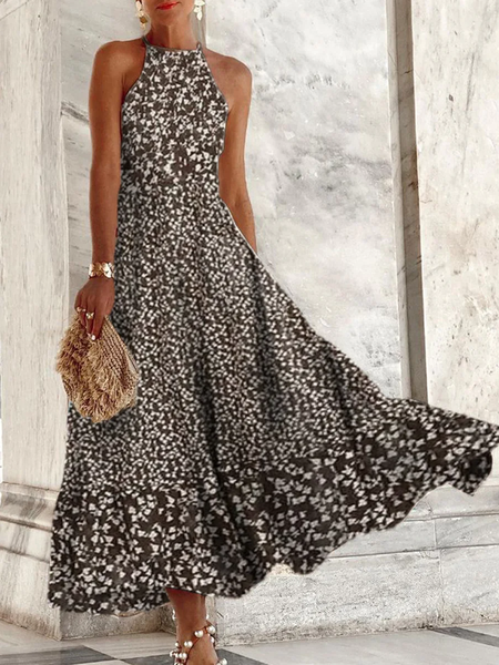 

Women Ditsy Floral Spaghetti Sleeveless Comfy Casual Maxi Dress, Coffee, Dresses