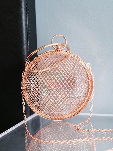 Metal Hollow Round Evening Handbag Spherical Mesh Crossbody Bag, Rose gold, Bags