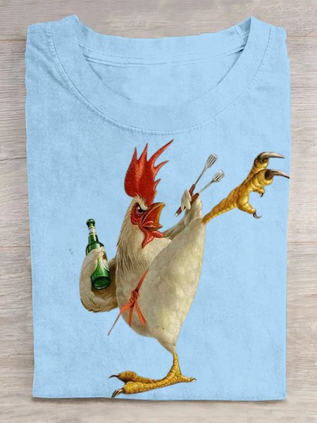 

Casual Animal Crew Neck Short Sleeve T-shirt, Light blue, T-shirts