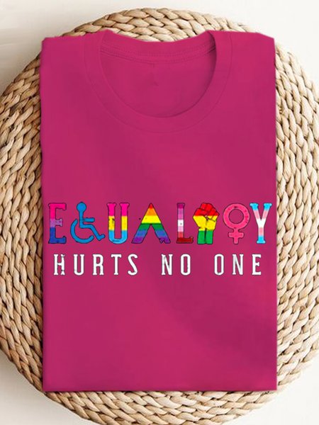 

Casual Text Letters Crew Neck Short Sleeve T-shirt, Rose red, T-shirts