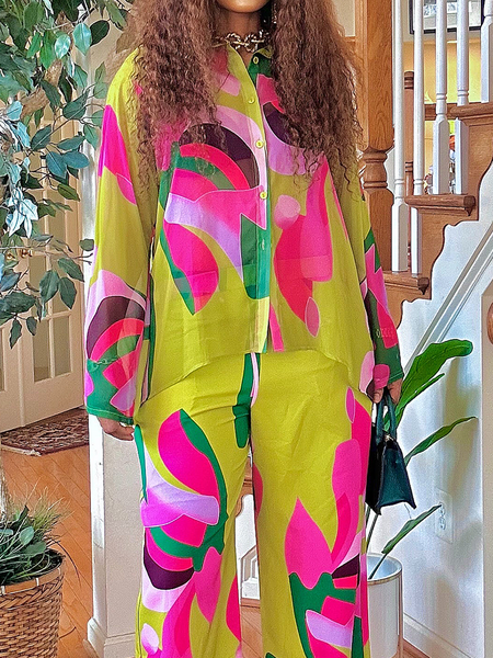 

Urban Loose Shirt Collar Long Sleeve Abstract Shirt, As picture, Blouses and Shirts
