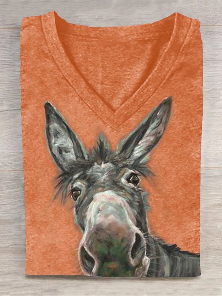 

Horse Printed Loose Casual T-Shirt, Orange, T-shirts