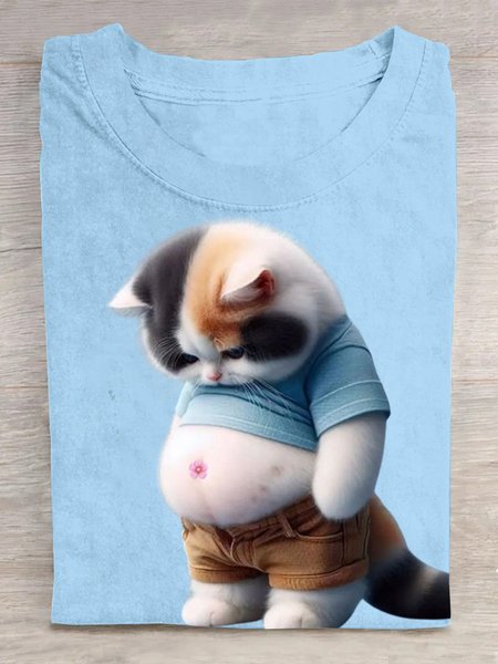 

Crew Neck Loose Casual T-Shirt, Light blue, T-shirts