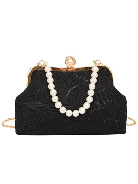 

Elegant Imitation Pearl Beaded Handbag Clutch Bag with Detachable Crossbody Strap, Black, Bags