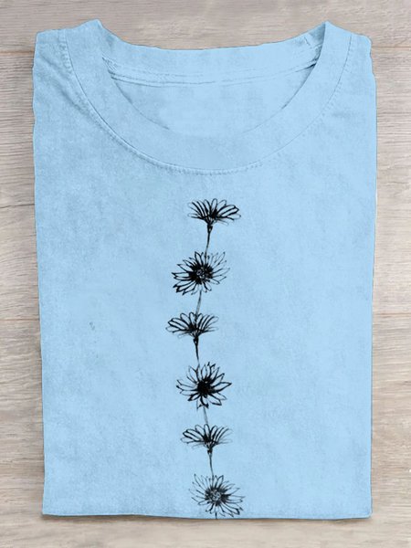 Floral Loose T-Shirt, Light blue, T-shirts