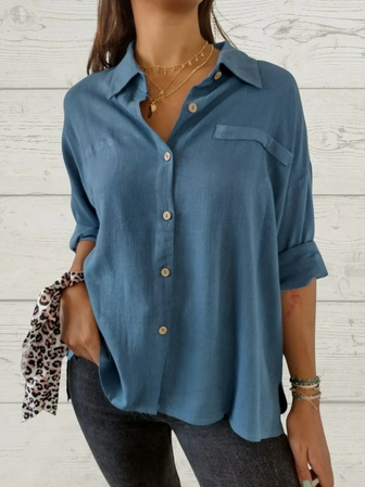 

Vacation Cotton Plain Shirt, Blue, Blouses & Shirts