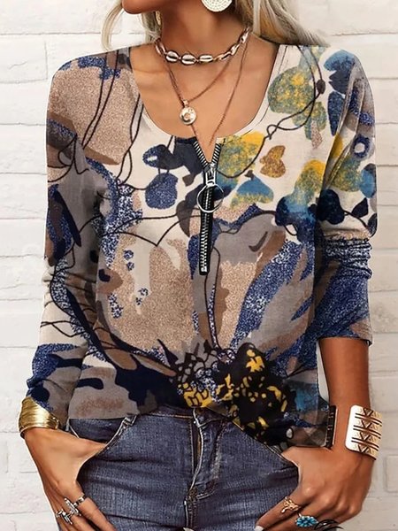 

Casual Floral Crew Neck Short Sleeve T-shirt, Multicolor, T-shirts