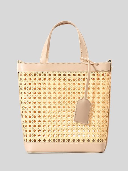 

Hollow Out Handmade Weave Vacation Tote Bag, Khaki, Bags
