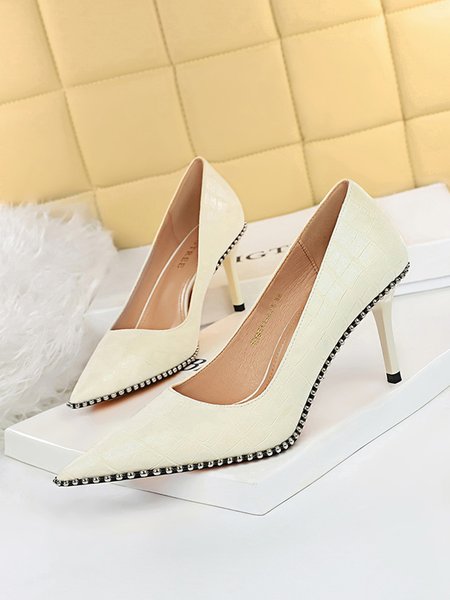 

Minimalist Embossed Rivet Stiletto Heel Pumps, Beige, Heels