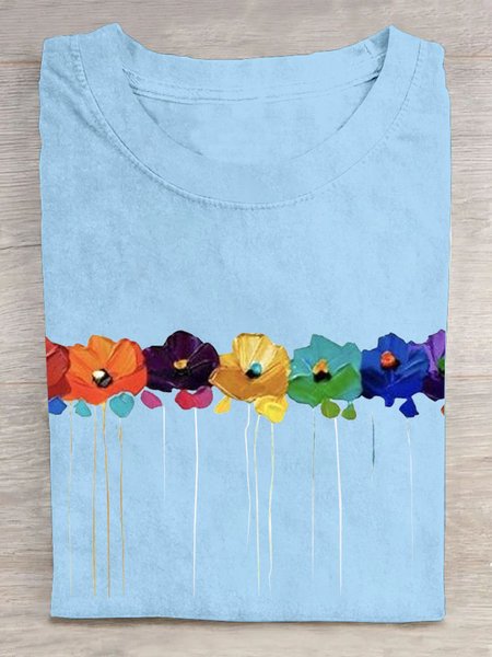 

Floral Casual T-Shirt, Light blue, T-shirts