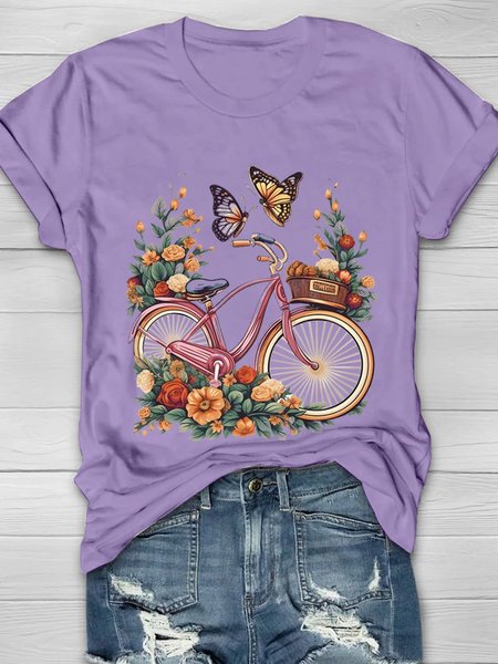 

Floral Casual Loose T-Shirt, Purple, T-shirts