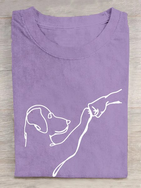 

Loose Crew Neck Casual Dog T-Shirt, Purple, T-shirts