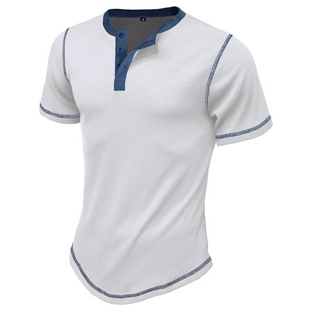 

Henley Collar Short Sleeve T-Shirt, White, T-shirts