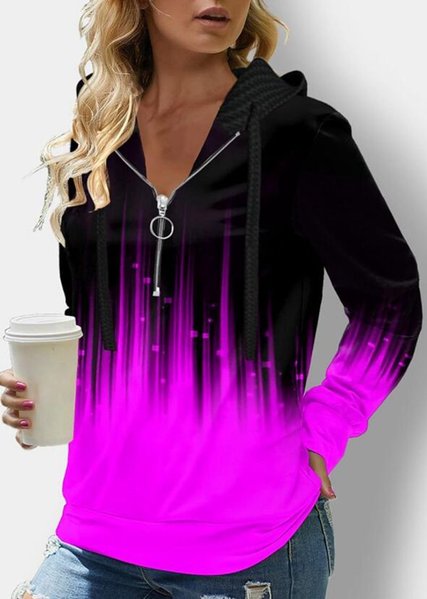 

Casual V Neck Geometric Sweatshirt Zipper, Pink, Hoodies & Sweatshirts
