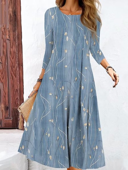 

Women's Long Sleeve Spring/Fall Geometric Dress Hoodie Daily Going Out Casual Midi H-Line, Blue, Dresses