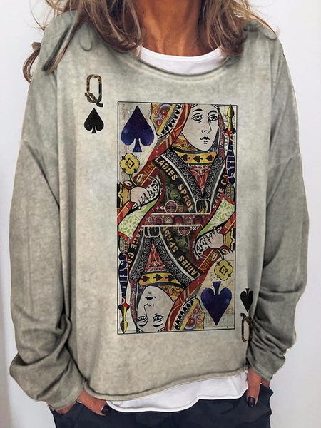 

Casual Abstract Crew Neck Long Sleeve T-shirt, Gray, T-shirts