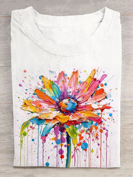 

Floral Casual T-Shirt, White, T-shirts