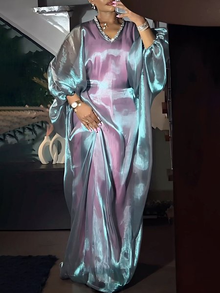 

Elegant Loose Plain V Neck Dress, As picture, Maxi Dresses