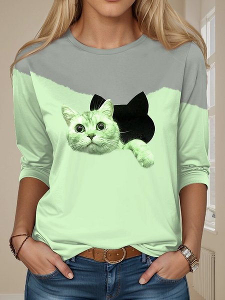 

Casual Animal V Neck Short Sleeve T-shirt, Green, T-shirts