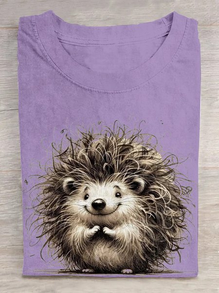 

Casual Animal Crew Neck Short Sleeve T-shirt, Purple, T-shirts