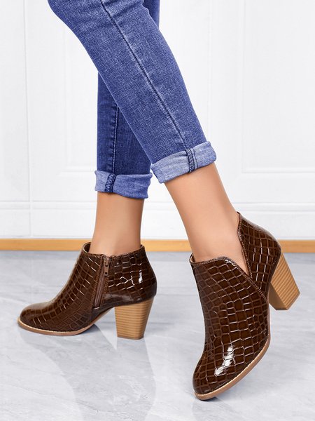 

Coffee Crocodile Embossed Chunky Heel Chelsea Boots, Boots