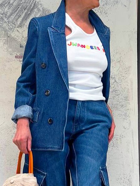 

Long Sleeve Regular Fit Casual Denim Jacket, Blue, Jackets