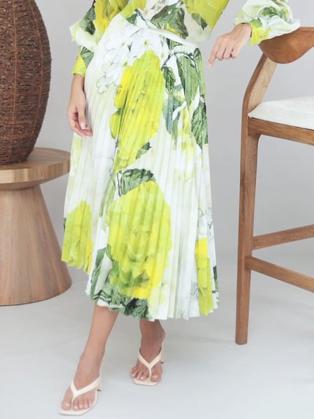 

Floral High Waist Vacation Pleated Skirt, As picture, Skirts