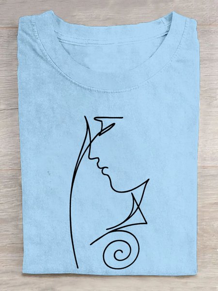 Casual Abstract Crew Neck Short Sleeve T-shirt, Light blue, T-shirts