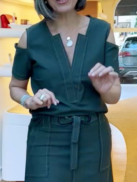 

V-Neck Cut-Out Plain Urban Chic Blouse, As picture, Blouses and Shirts