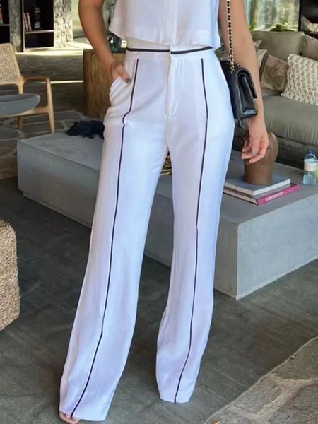 

Urban Pockets Color Block Fashion Wide leg Pants, White, Pants