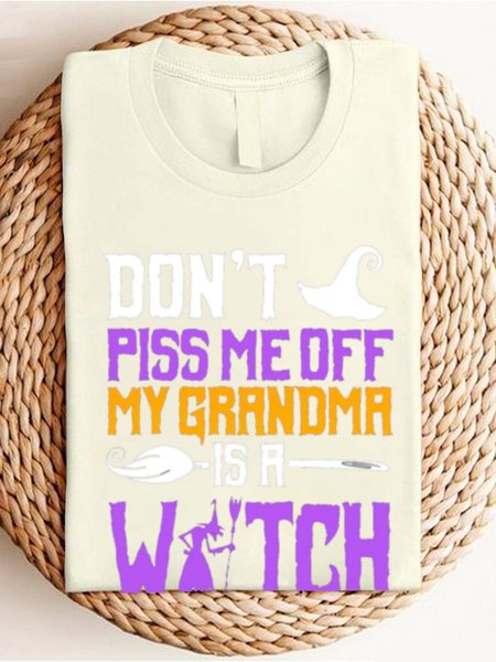 Casual Halloween Text Letters Crew Neck Long Sleeve T-shirt, Apricot, T-shirts