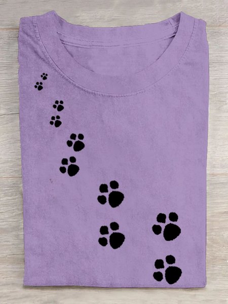

Casual Dog Paw Print T-Shirt, Purple, T-shirts
