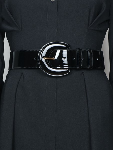 

Minimalist Imitation Patent Leather Pin Buckle Wide Belt, Black, Belts